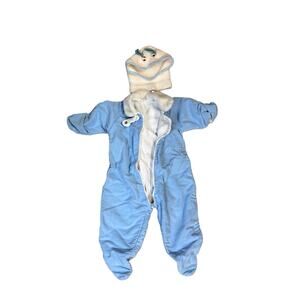 Quiltex Winter Snowsuit Blue Fur Colla VTG 6 Month Retro Jumpsuit W Handmade Hat